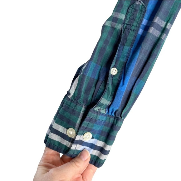 Sonoma Green & Cobalt Blue Plaid Collared Button Front Shirt - Picture 3 of 9